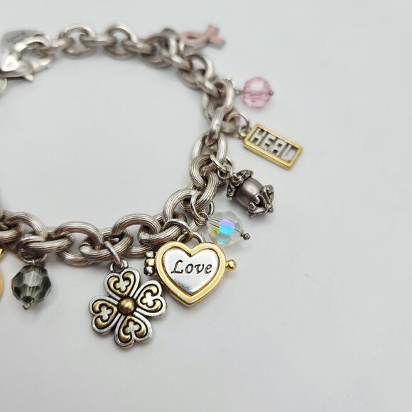 Brighton Power of Pink Breast Cancer Charm Silver Tone Retired Ribbon Bracelet - Picture 2 of 6